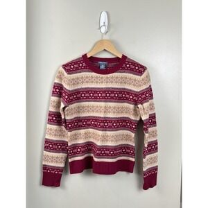Quest Women's M 100% Lambswool Sweater Fair Isle Pink‎ Beige Tan Pullover